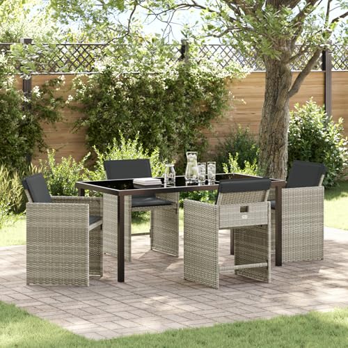Rantry 5-teiliges Garten Esstisch Set mit Polstern Hellgrau Poly-Rattan Gartenlounge Model3380707 von Rantry