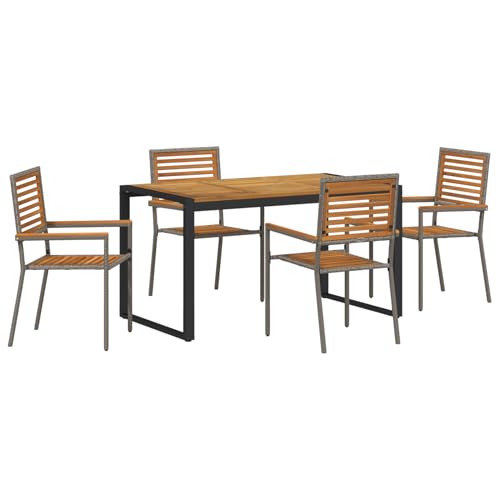 Rantry 5-teiliges Garten Esstischset Grau Poly Rattan Akazie, Stapelbare Gartenstühle mit Kissen 2 STK Grau Poly Rattan Gartenlounge Model3365473 von Rantry