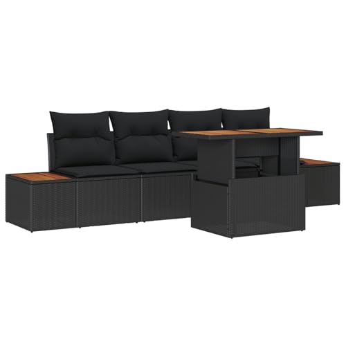 Rantry 5-teiliges Garten-Esstischset mit Kissen Schwarz Poly-Rattan Akazie Tisch Und Stuhl Für Garten von Rantry
