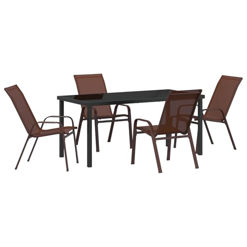 Rantry 5-teiliges Garten Esszimmer Set Braun Textilene und Stahl Tisch Und Stuhl Für Garten von Rantry