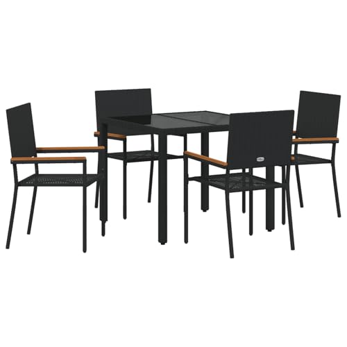 Rantry 5-teiliges Garten Esszimmer Set Schwarz Poly Rattan, stapelbare Gartenstühle mit Kissen - 2-teiliges Set in Schwarz Poly Rattan Gartenlounge Model3365387 Rantry 5-teiliges Garten Esszimmer Set Schwarz Poly Rattan, stapelbare Gartenstühle mit Kissen - 2-teiliges Set in Schwarz Poly Rattan Gartenlounge Model3365387 von Rantry