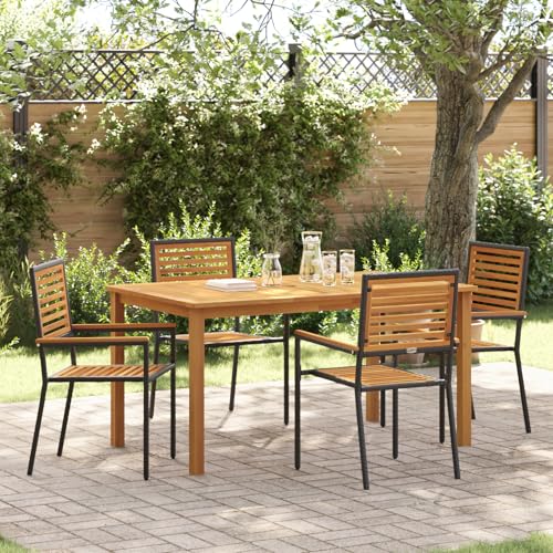 Rantry 5-teiliges Garten Esszimmer Set Schwarz Polyrattan Akazie, Stapelbare Gartenstühle mit Kissen 2 Stück Schwarz Polyrattan Gartenlounge Model3365517 von Rantry