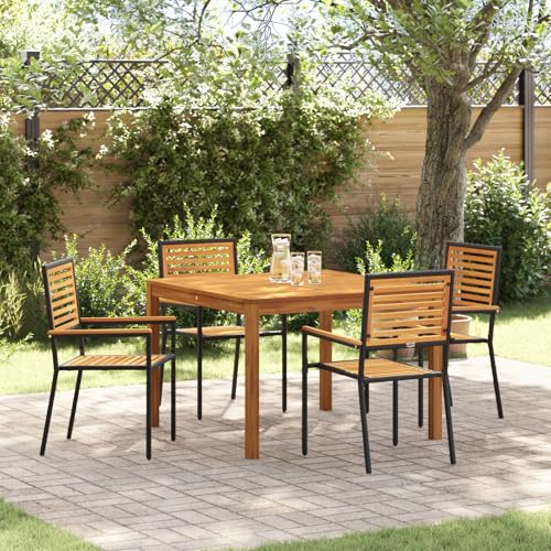 Rantry 5-teiliges Garten Esszimmer Set Schwarzes Poly Rattan Akazie, Stapelbare Gartenstühle mit Kissen 2 Stück Schwarzes Poly Rattan Gartenlounge Model3365532 Rantry 5-teiliges Garten Esszimmer Set Schwarzes Poly Rattan Akazie, Stapelbare Gartenstühle mit Kissen 2 Stück Schwarzes Poly Rattan Gartenlounge Model3365532 von Rantry