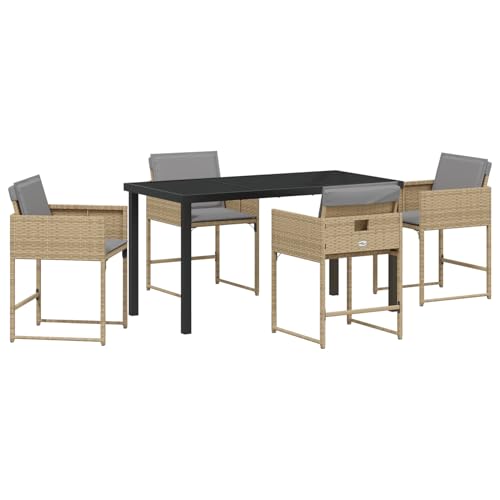 Rantry 5-teiliges Garten Esszimmer Set mit Kissen Beige Poly Rattan Gartenlounge Model3380029 von Rantry