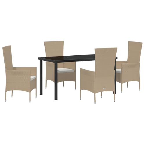 Rantry 5-teiliges Garten Esszimmer Set mit Kissen Beige Poly Rattan Tisch Und Stuhl Für Garten von Rantry