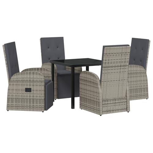Rantry 5-teiliges Garten-Esszimmer-Set mit Kissen Grau Poly Rattan Tisch Und Stuhl Für Garten von Rantry