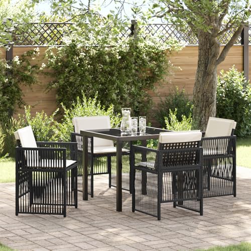 Rantry 5-teiliges Garten Esszimmer Set mit Kissen Schwarz Poly Rattan, Gartentisch Schwarz 80x80x73 cm mit GEH?rtetem Glas Gartenlounge Model3380645 Rantry 5-teiliges Garten Esszimmer Set mit Kissen Schwarz Poly Rattan, Gartentisch Schwarz 80x80x73 cm mit GEH?rtetem Glas Gartenlounge Model3380645 von Rantry