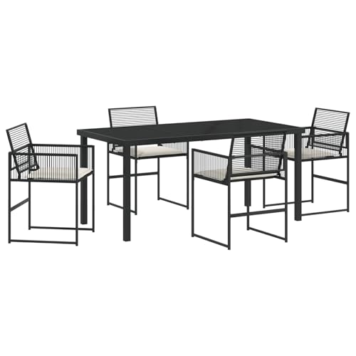Rantry 5-teiliges Garten-Esszimmer-Set mit Kissen - Schwarzer Poly-Rattan Gartenlounge Model3379325 von Rantry