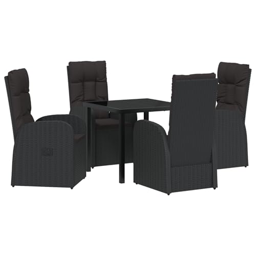 Rantry 5-teiliges Garten-Esszimmer-Set mit Kissen Schwarzes Poly-Rattan Tisch Und Stuhl Für Garten von Rantry