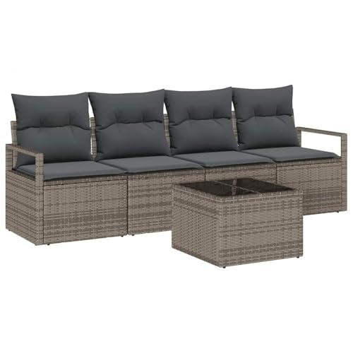 Rantry 5-teiliges Garten Sofa Set mit Kissen Grau Poly Rattan, 2-Sitzer Garten Sofa mit Stauraum und Kissen Grau Poly Rattan Gartenlounge Model3354918 von Rantry