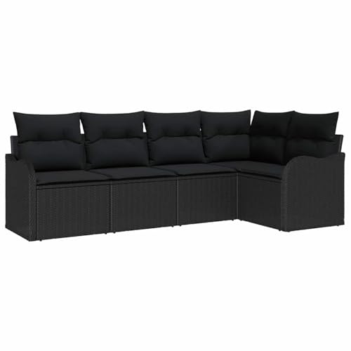 Rantry 5-teiliges Garten-Sofa-Set mit Kissen Schwarz Poly-Rattan, 2-Sitzer Garten-Sofa mit Kissen Schwarz Poly-Rattan Gartenlounge Model3345703 Rantry 5-teiliges Garten-Sofa-Set mit Kissen Schwarz Poly-Rattan, 2-Sitzer Garten-Sofa mit Kissen Schwarz Poly-Rattan Gartenlounge Model3345703 von Rantry