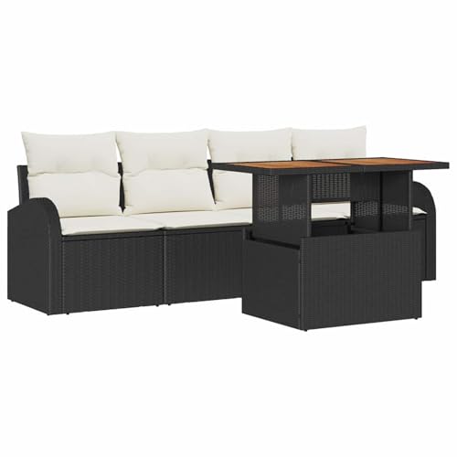 Rantry 5-teiliges Garten Sofa Set mit Kissen Schwarz Poly-Rattan, 2-Sitzer Garten Sofa mit Stauraum & Kissen Schwarz Poly-Rattan Gartenlounge Model3358252 von Rantry