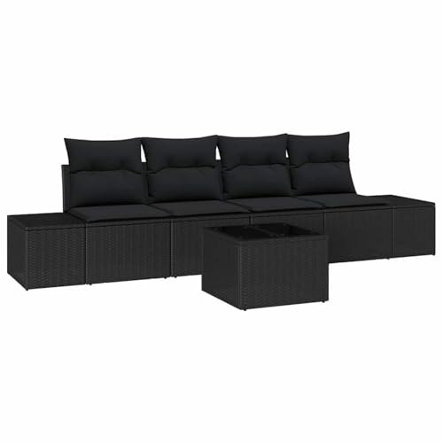 Rantry 5-teiliges Garten Sofa Set mit Kissen Schwarz Poly Rattan Gartenlounge Model3346933 von Rantry