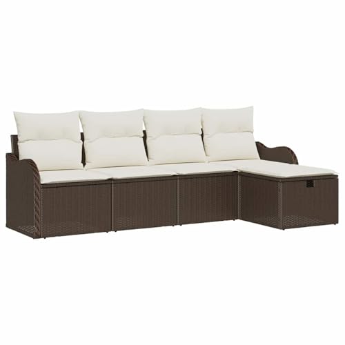 Rantry 5-teiliges Garten-Sofa-Set mit Kissen aus braunem Poly-Rattan, 2-Sitzer Garten-Sofa mit Stauraum & Kissen aus braunem Poly-Rattan Gartenlounge Model3360289 von Rantry