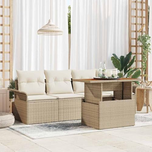 Rantry 5-teiliges Garten-Sofa-Set mit Kissen in Beige aus Poly-Rattan Lounge Möbel Outdoor Model3358003 von Rantry