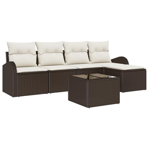 Rantry 5-teiliges Garten-Sofaset mit Kissen Grau Poly-Rattan Gartenlounge Model3346008 von Rantry