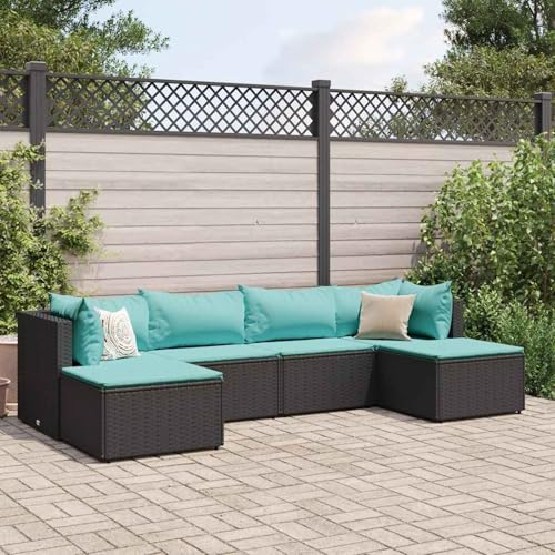 Rantry 6-TLG. Garten-Lounge-Set mit Kissen Schwarz Poly Rattan Gartenliege Model3308244 von Rantry