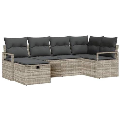 Rantry 6-TLG. Garten-Sofagarnitur mit Kissen Hellgrau Poly Rattan Gartenlounge Model3359181 von Rantry