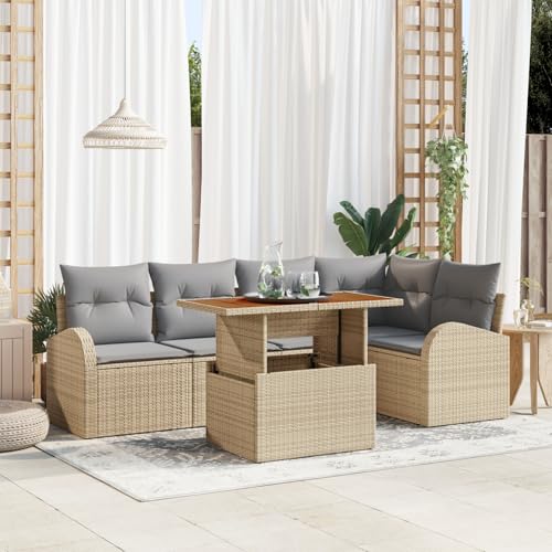Rantry 6-teiliges Garten Esstisch Set mit Kissen Beige Poly Rattan Akazie Gartenlounge Model3349587 Rantry 6-teiliges Garten Esstisch Set mit Kissen Beige Poly Rattan Akazie Gartenlounge Model3349587 von Rantry