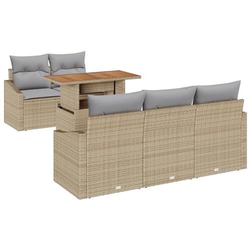Rantry 6-teiliges Garten-Esstisch Set mit Kissen Beige Poly Rattan Akazie Gartenlounge Model3349776 Rantry 6-teiliges Garten-Esstisch Set mit Kissen Beige Poly Rattan Akazie Gartenlounge Model3349776 von Rantry