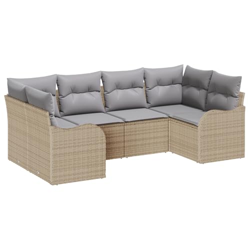 Rantry 6-teiliges Garten Sofa Set mit Kissen Beige Poly Rattan, 2-Sitzer Garten Sofa mit Kissen Beige Poly Rattan Gartenlounge Model3345840 von Rantry