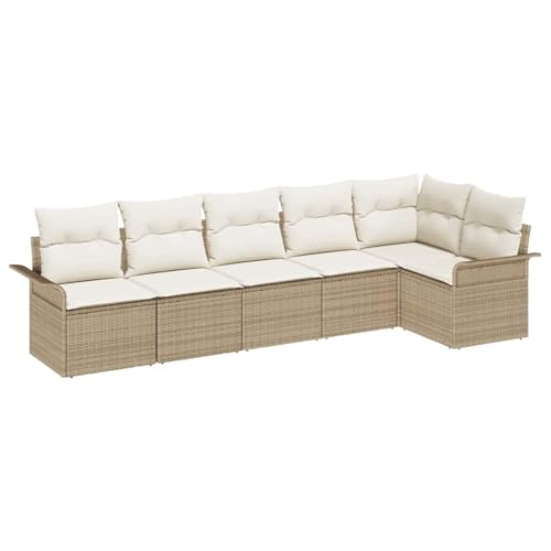 Rantry 6-teiliges Garten Sofa Set mit Kissen Beige Poly Rattan Gartenlounge Model3345381 von Rantry
