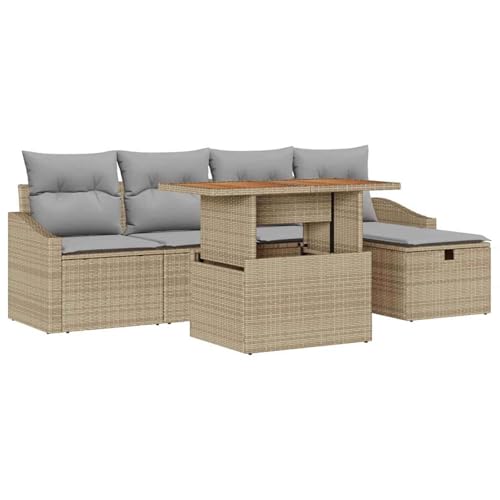 Rantry 6-teiliges Garten-Sofa-Set mit Kissen Beige Poly-Rattan Gartenlounge Model3360018 von Rantry