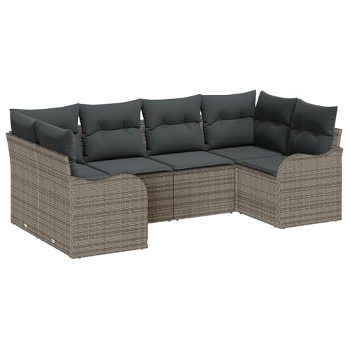 Rantry 6-teiliges Garten Sofa Set mit Kissen Grau Poly Rattan, 2-Sitzer Garten Sofa mit Kissen Grau Poly Rattan Gartenlounge Model3345839 von Rantry