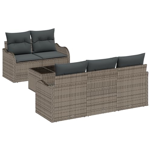 Rantry 6-teiliges Garten Sofa Set mit Kissen Grau Poly Rattan, 2-Sitzer Garten Sofa mit Stauraum & Kissen Grau Poly Rattan Gartenlounge Model3354248 von Rantry