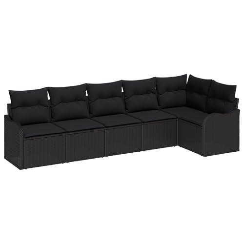 Rantry 6-teiliges Garten Sofa Set mit Kissen Schwarz Poly-Rattan, 2-Sitzer Garten Sofa mit Stauraum & Kissen Schwarz Poly-Rattan Gartenlounge Model3354392 von Rantry