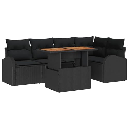 Rantry 6-teiliges Garten Sofa Set mit Kissen Schwarz Poly Rattan, 2-Sitzer Garten Sofa mit Stauraum & Kissen Schwarz Poly Rattan Gartenlounge Model3358326 von Rantry