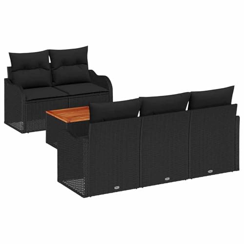 Rantry 6-teiliges Garten Sofa Set mit Kissen Schwarz Poly Rattan Akazie, 2-Sitzer Garten Sofa mit Stauraum & Kissen Schwarz Poly Rattan Gartenlounge Model3356063 von Rantry