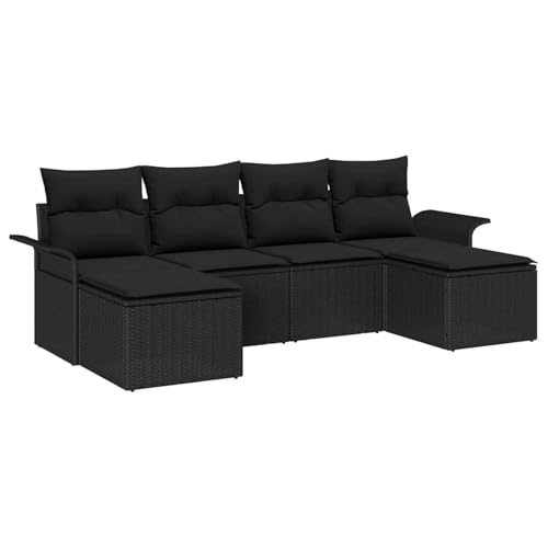Rantry 6-teiliges Garten Sofa Set mit Kissen Schwarz Poly Rattan Gartenlounge Model3345473 von Rantry
