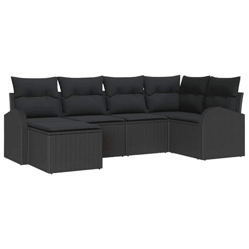 Rantry 6-teiliges Garten Sofa Set mit Kissen Schwarz Poly Rattan Gartenlounge Model3346113 von Rantry
