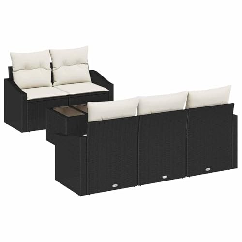Rantry 6-teiliges Garten Sofa Set mit Kissen Schwarz Poly Rattan Gartenlounge Model3346597 von Rantry