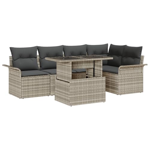Rantry 6-teiliges Garten Sofa Set mit Kissen aus hellgrauem Poly Rattan, 2-Sitzer Garten Sofa mit Stauraum & Kissen aus hellgrauem Poly Rattan Gartenlounge Model3357025 von Rantry