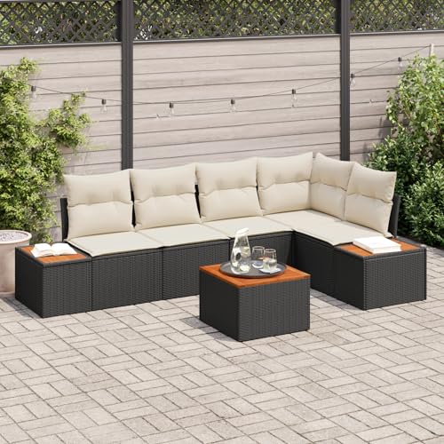 Rantry 6-teiliges Garten Sofaset mit Kissen Schwarz Poly-Rattan Akazie Sofa Im Freien Rantry 6-teiliges Garten Sofaset mit Kissen Schwarz Poly-Rattan Akazie Sofa Im Freien von Rantry