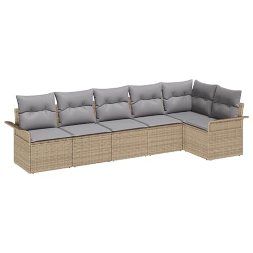 Rantry 6-teiliges Gartensofa-Set mit Kissen Beige Poly Rattan, 2-Sitzer Garten Sofa mit Stauraum & Kissen Beige Poly Rattan Gartenlounge Model3354049 von Rantry