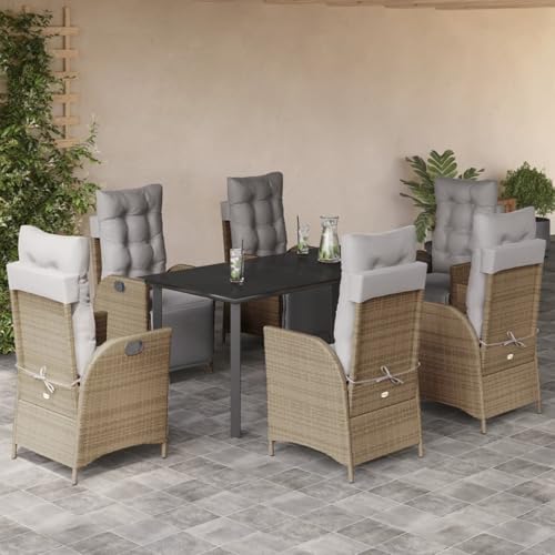 Rantry 7-TLG. Garten-Essgruppe mit Kissen Beigemischung Poly Rattan Gartenlounge Model3213459 von Rantry