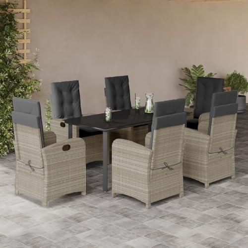 Rantry 7-TLG. Garten-Essgruppe mit Kissen Hellgrau Poly Rattan Gartenlounge Model3212426 von Rantry