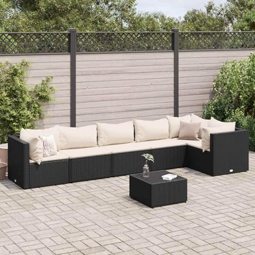 Rantry 7-TLG. Garten-Lounge-Set mit Kissen Schwarz Poly Rattan Gartenliege Model3308112 von Rantry