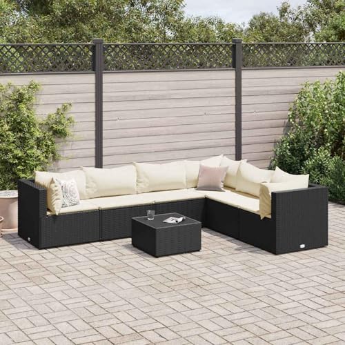 Rantry 7-TLG. Garten-Lounge-Set mit Kissen Schwarz Poly Rattan Gartenliege Model3308144 von Rantry