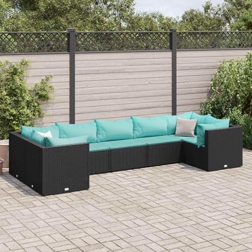 Rantry 7-TLG. Garten-Lounge-Set mit Kissen Schwarz Poly Rattan Gartenliege Model3308260 von Rantry