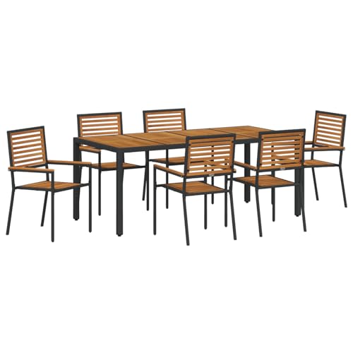 Rantry 7 Teile Garten Essset Schwarz Poly Rattan Akazie, Stapelbare Gartenstühle mit Kissen 2 Stück Schwarz Poly Rattan Gartenlounge Model3365442 Rantry 7 Teile Garten Essset Schwarz Poly Rattan Akazie, Stapelbare Gartenstühle mit Kissen 2 Stück Schwarz Poly Rattan Gartenlounge Model3365442 von Rantry