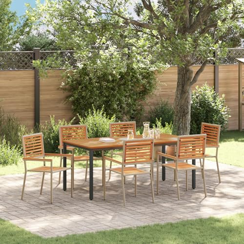 Rantry 7-teilige Garten Essgruppe Beige Poly Rattan Akazie, Stapelbare Gartenstühle mit Kissen - Set von 2 in Beige Poly Rattan, Gartentisch 180x90x75 cm Massiv Akazienholz und Metall Gartenlounge Mod Rantry 7-teilige Garten Essgruppe Beige Poly Rattan Akazie, Stapelbare Gartenstühle mit Kissen - Set von 2 in Beige Poly Rattan, Gartentisch 180x90x75 cm Massiv Akazienholz und Metall Gartenlounge Mod von Rantry