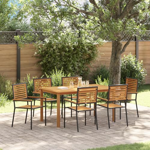 Rantry 7-teilige Garten-Essgruppe Schwarz Poly-Rattan Akazie, Stapelbare Gartenstühle mit Kissen 2 STK Schwarz Poly-Rattan Gartenlounge Model3365520 von Rantry