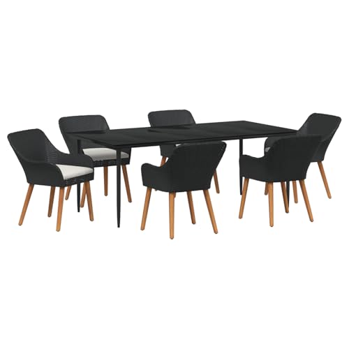 Rantry 7-teilige Garten Essgruppe Schwarz Poly-Rattan Tisch Und Stuhl Für Garten von Rantry