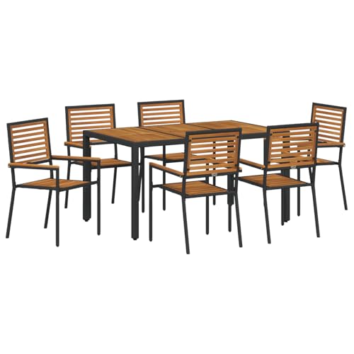 Rantry 7-teilige Garten Essgruppe schwarz Poly Rattan Akazie, Stapelbare Gartenstühle mit Kissen 2 Stück schwarz Poly Rattan Gartenlounge Model3365440 von Rantry