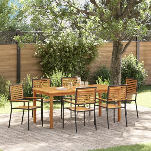 Rantry 7-teiliges Garten Dining Set Schwarz Poly Rattan Akazie, Stapelbare Gartenstühle mit Kissen 2 Stück Schwarz Poly Rattan Gartenlounge Model3365541 Rantry 7-teiliges Garten Dining Set Schwarz Poly Rattan Akazie, Stapelbare Gartenstühle mit Kissen 2 Stück Schwarz Poly Rattan Gartenlounge Model3365541 von Rantry