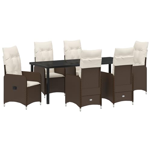 Rantry 7-teiliges Garten-Dining-Set mit Kissen Braun Poly-Rattan Tisch Und Stuhl Für Garten von Rantry